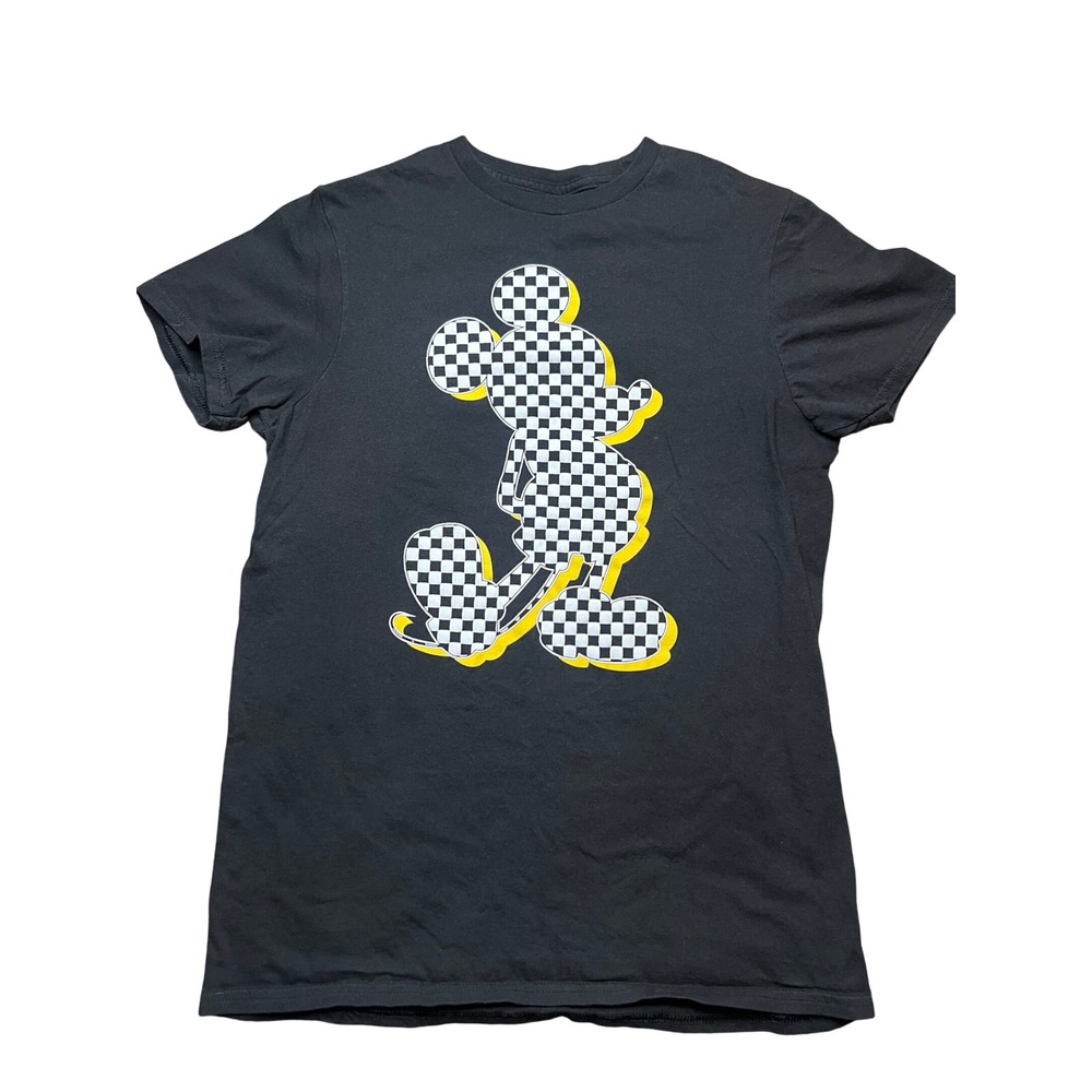 Disney Mickey Mouse Checkered Graphic T-Shirt Black Small Short Sleeve Cotton
